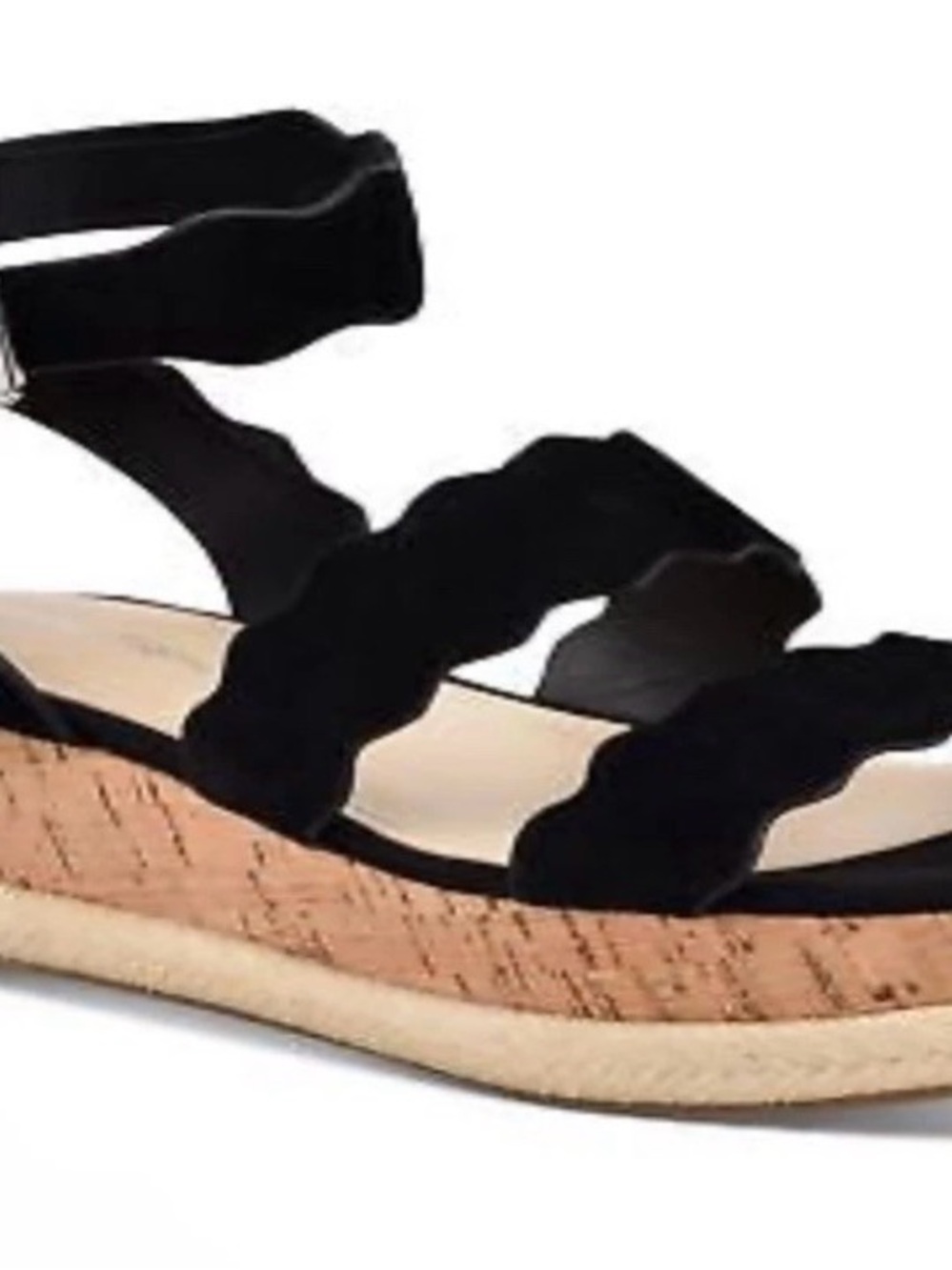 MARC FISHER Womens Black 1" Platform Cork-Fayme Wedge Slingback Sandal 9 1/2 M